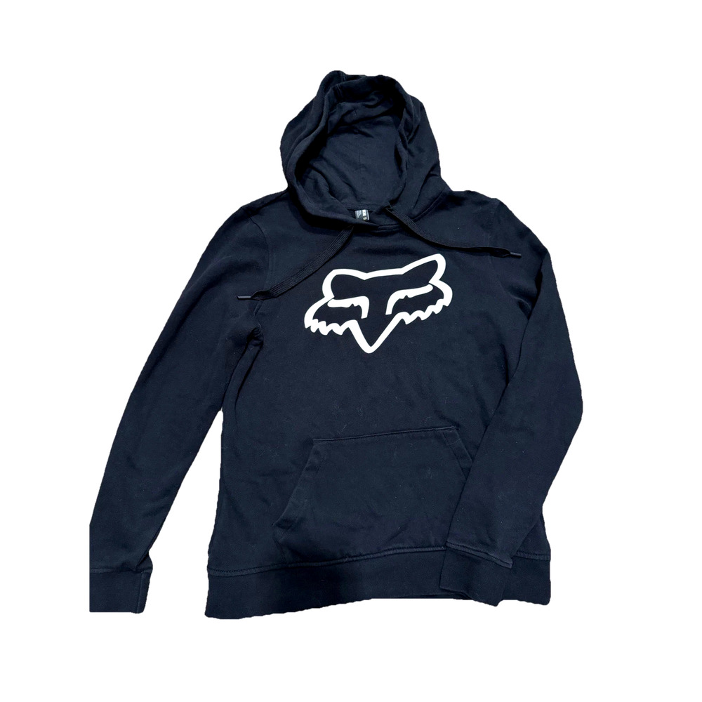 FOX Racing Big Print Fox Logo Black Graphic Pullover Hoodie Sweatshirt Medium